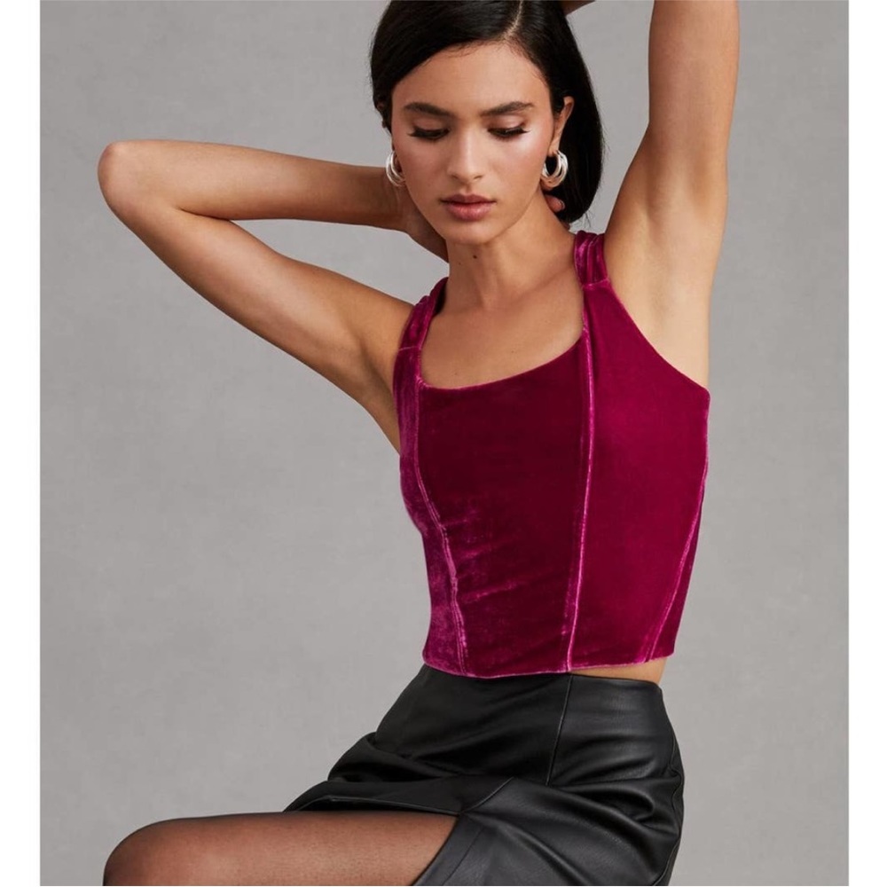 Anthropologie Velvet Corset Top in Raspberry (pink) Size Large